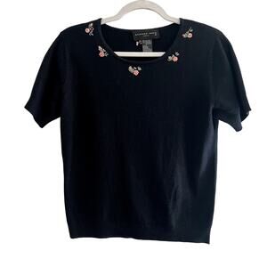 AUGUST SILK Womens M Vintage Black Silk Cashmere Floral Embroider Whimysgoth Top